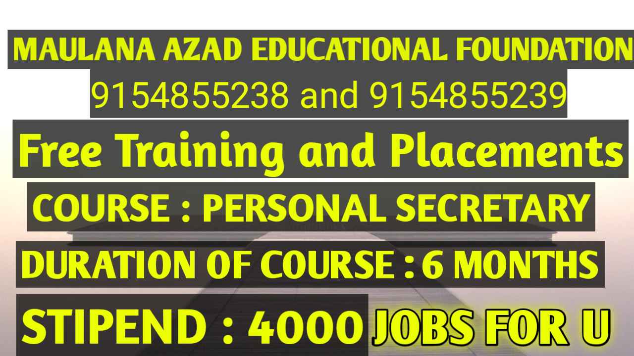 Free Training and Placements Personal Secretary Course for Muslim Minorities